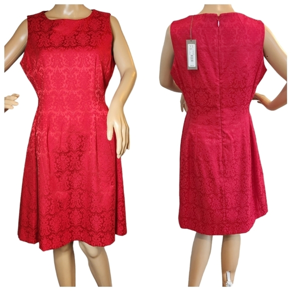NWT Eva Mendes New York And Company Red Pattern Fit And Flare Dres Size 8 - Picture 9 of 16